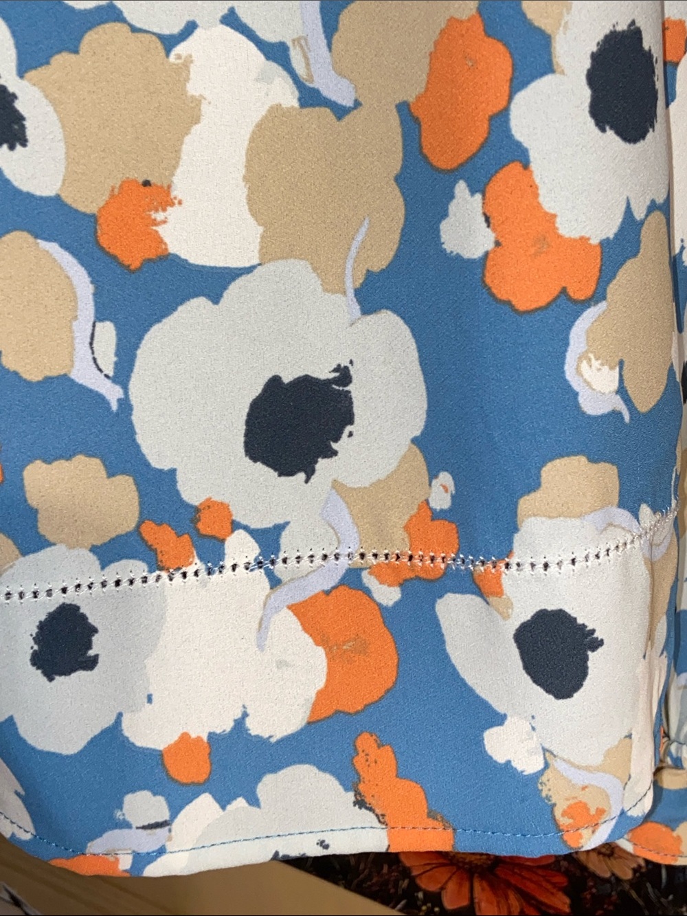 JOIE LIMITED EDITION FLORAL BLOUSE Pleats & Ruffles Blue Cream Orange & Black - Picture 5 of 9